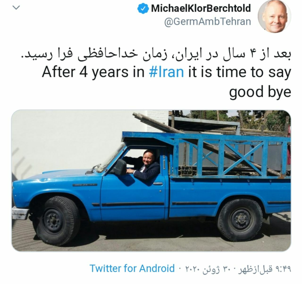 سفیر آلمان با نیسان آبی از ایران رفت / عکس